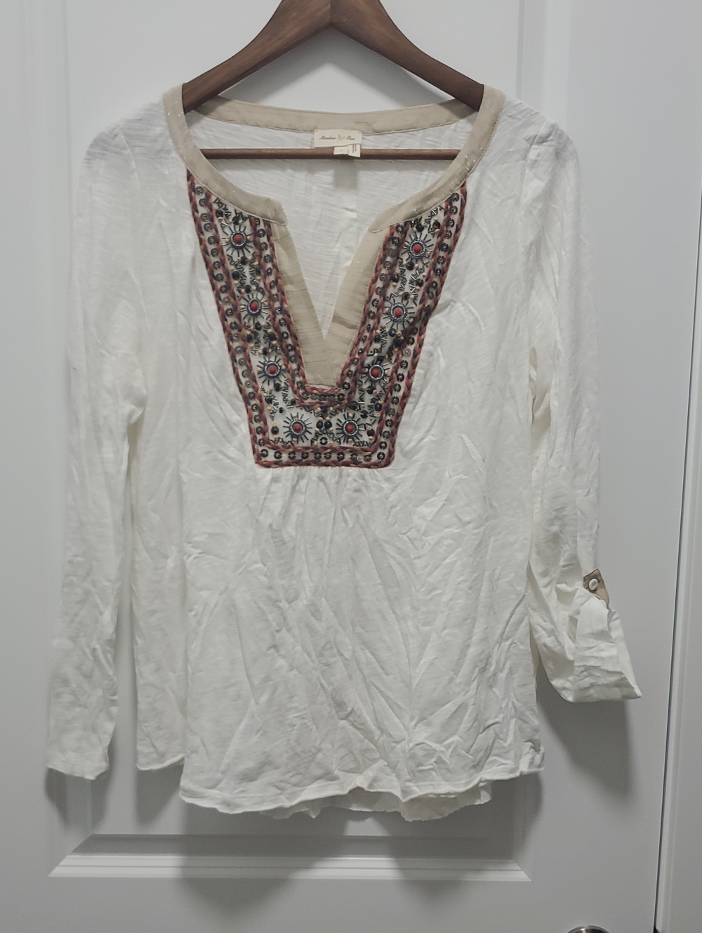 Meadow Rue Embroidered Tunic White & Red Medium